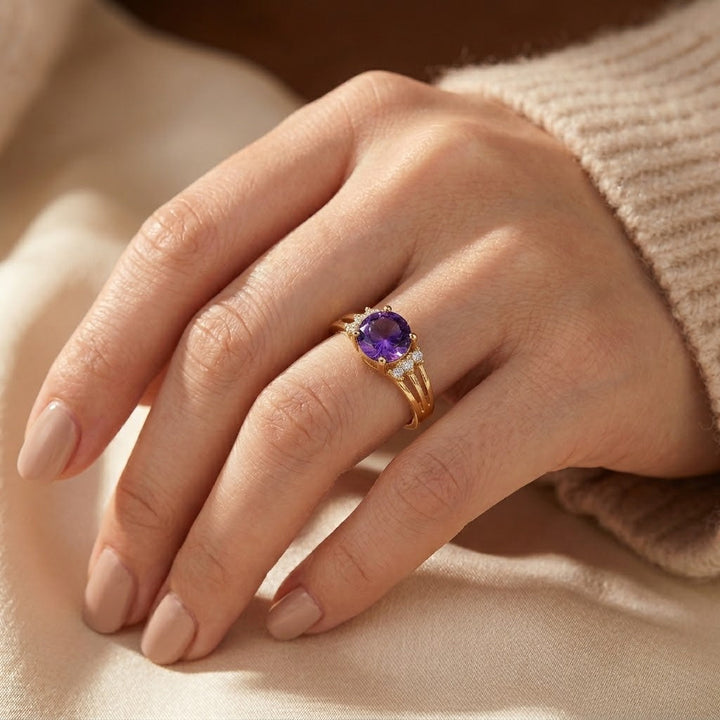 Gold Amethyst Split Band Ring
