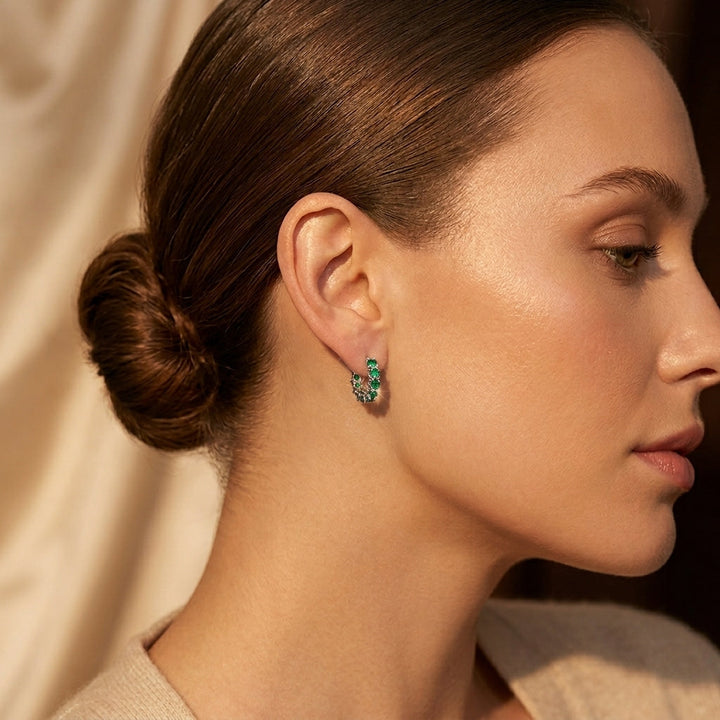 Emerald and Gold Braided Hoop Earrings
