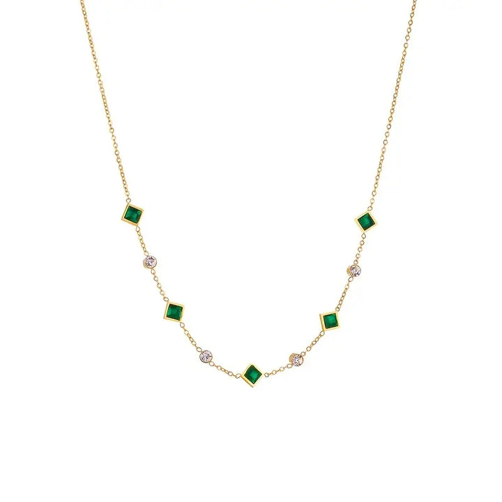 Emerald and Gold Geometric Pendant Necklace