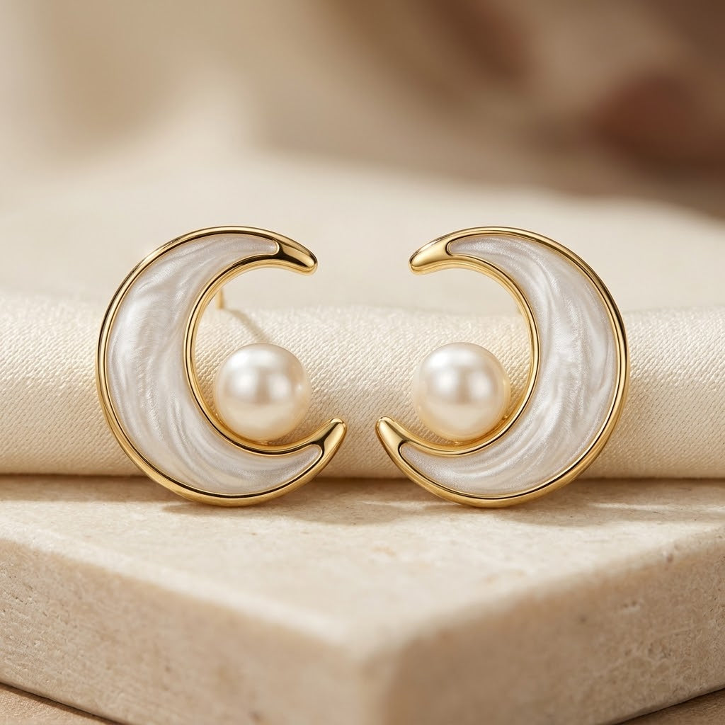 Gilded Twirl Pearl Stud Earrings