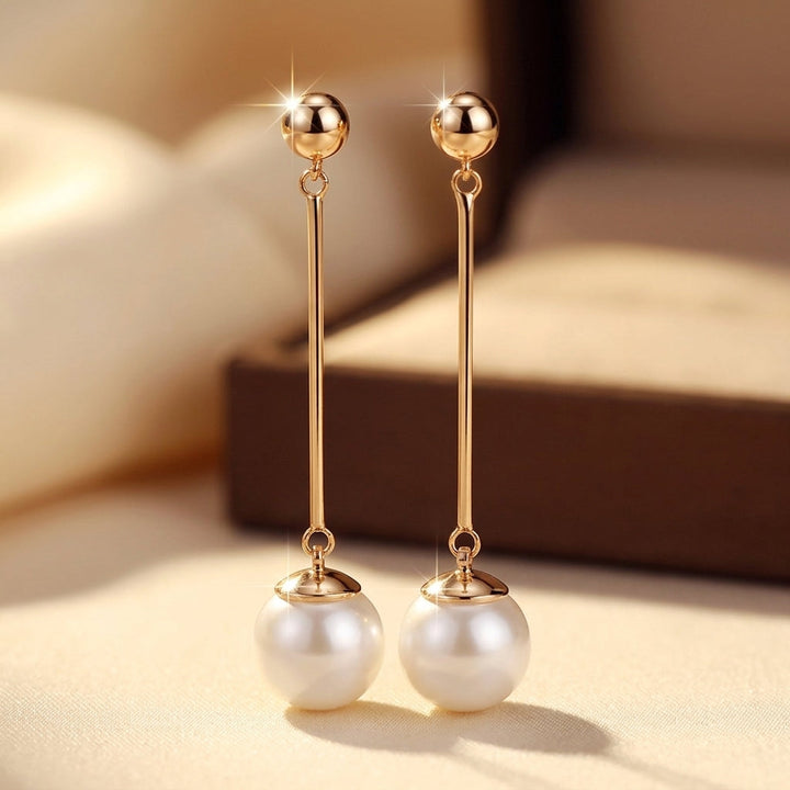 Golden Long Pearl Drop Earrings