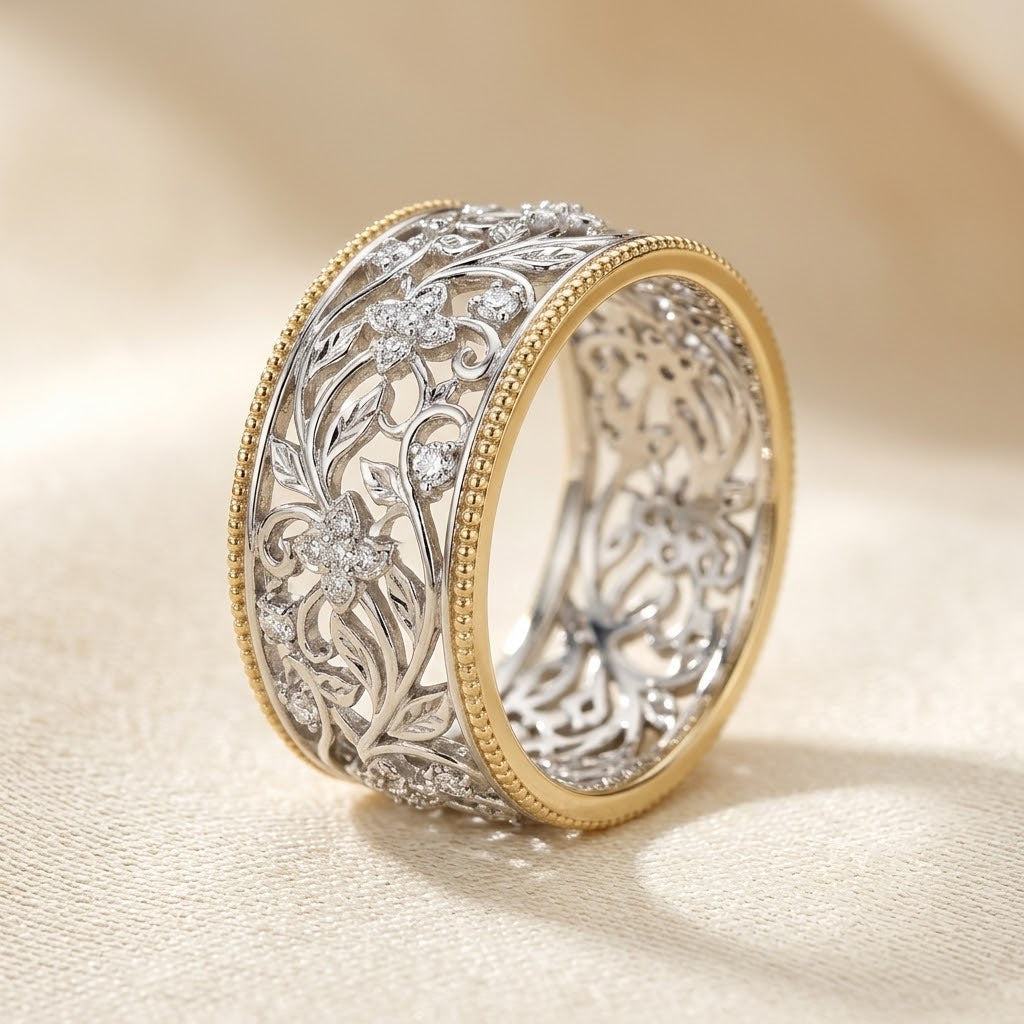 Ornate Silver and Gold Ring Band
