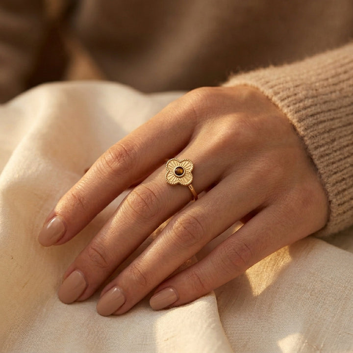 Floral-Inspired Golden Open Band Ring