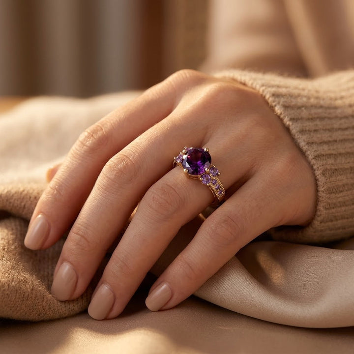 Gold Amethyst Accent Ring