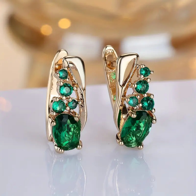Emerald Cluster Drop Earrings with Gold Accents