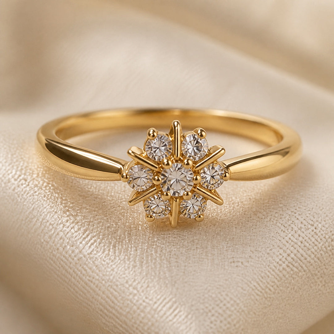 Floral Ring Featuring Synthetic Zirconia