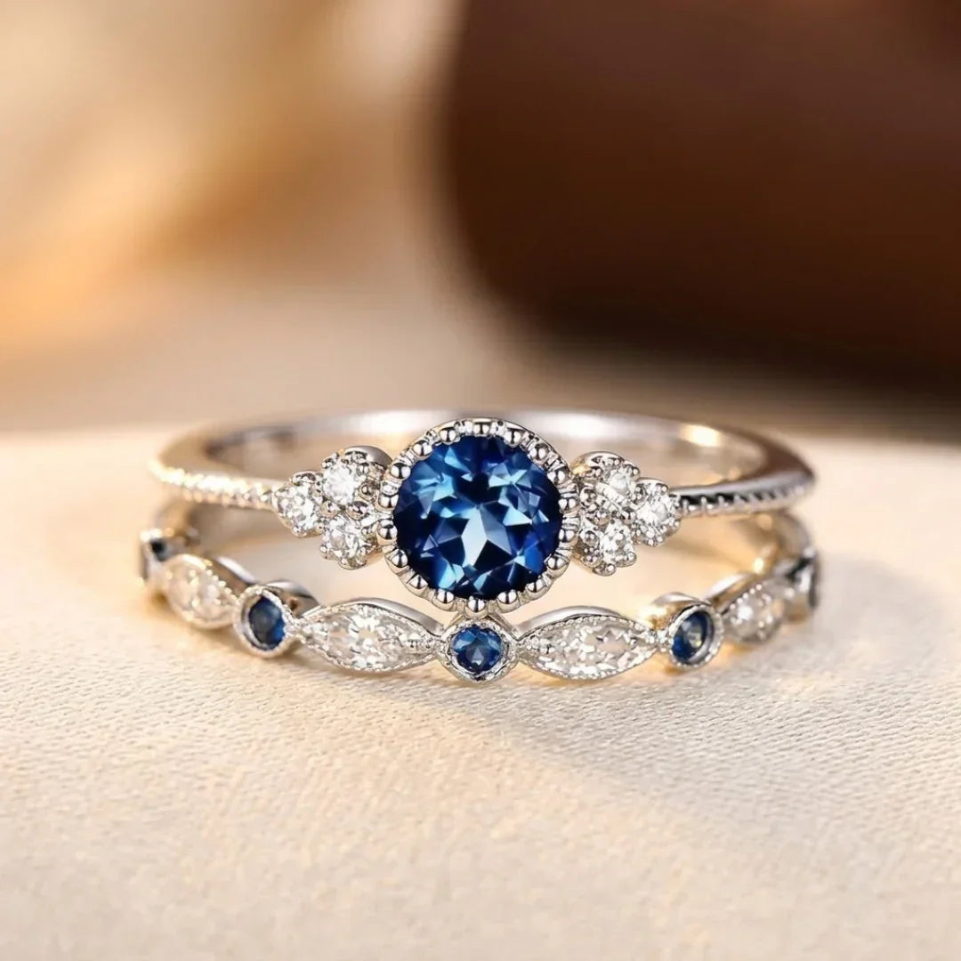 Silver Sapphire Halo Band