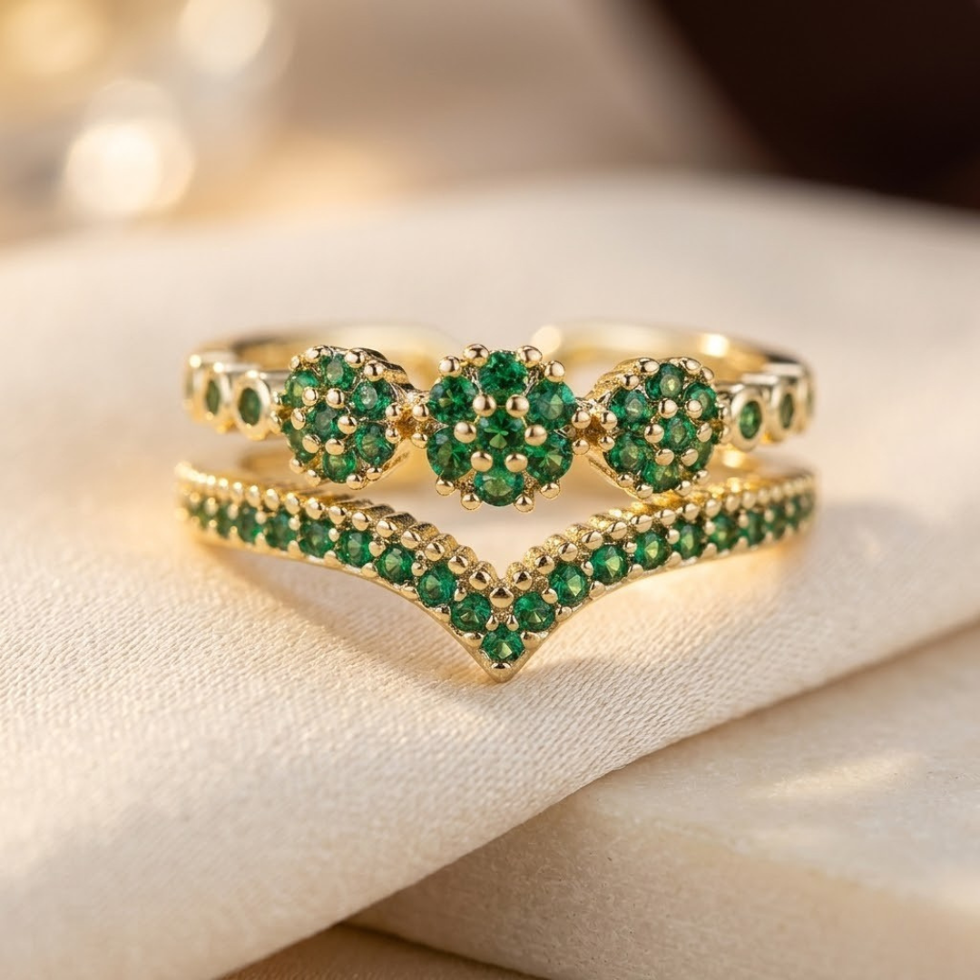 Gold Emerald Cluster Ring