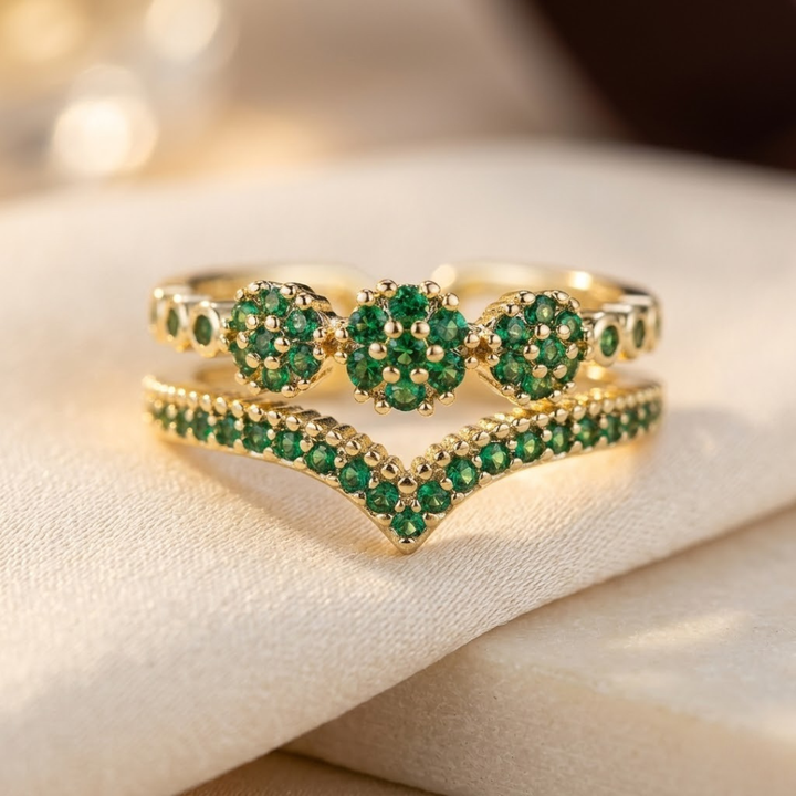 Gold Emerald Cluster Ring