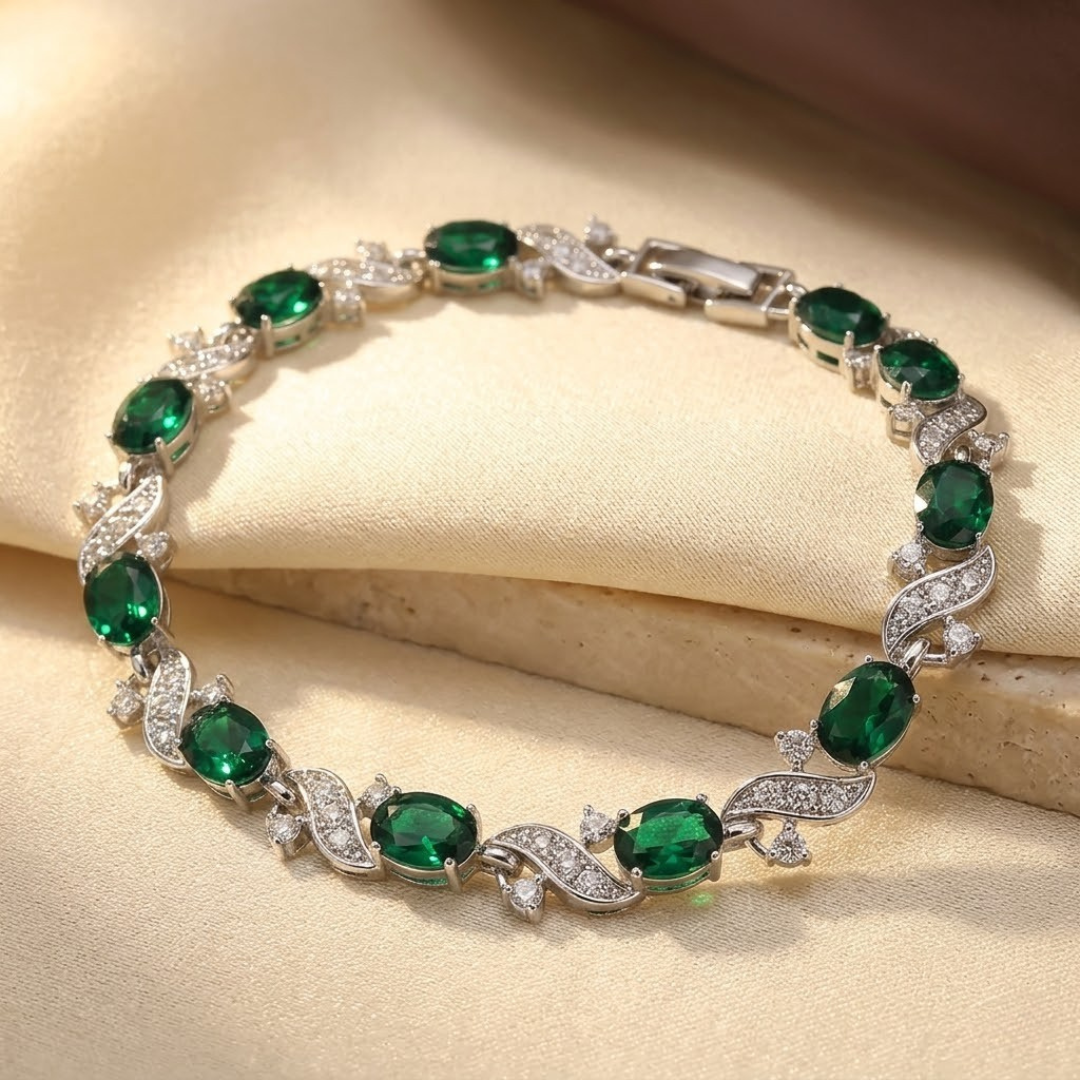Vintage Silver Emerald Chain Bracelet