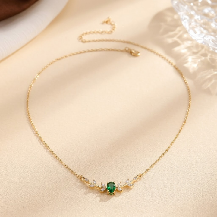 Emerald and Gold Minimalist Pendant Necklace