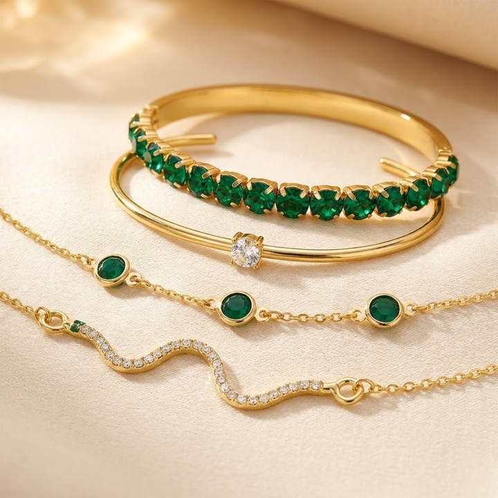 Emerald and Gold Bracelet Collection