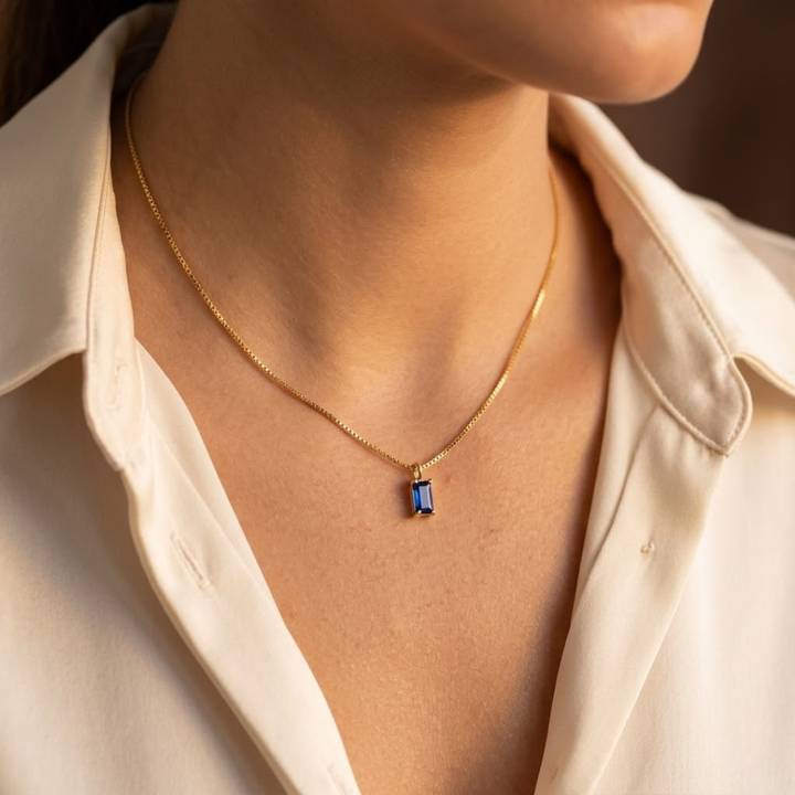 Sapphire Gold Simple Pendant Necklace