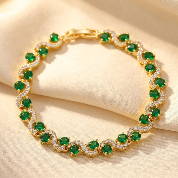 Emerald-Centered Gold Halo Bracelet