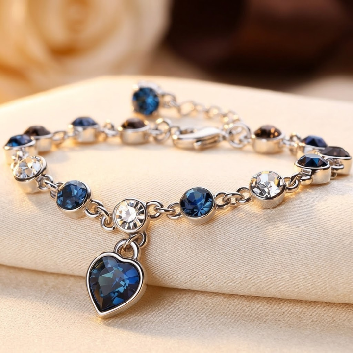 Silver Sapphire Heart Chain Bracelet