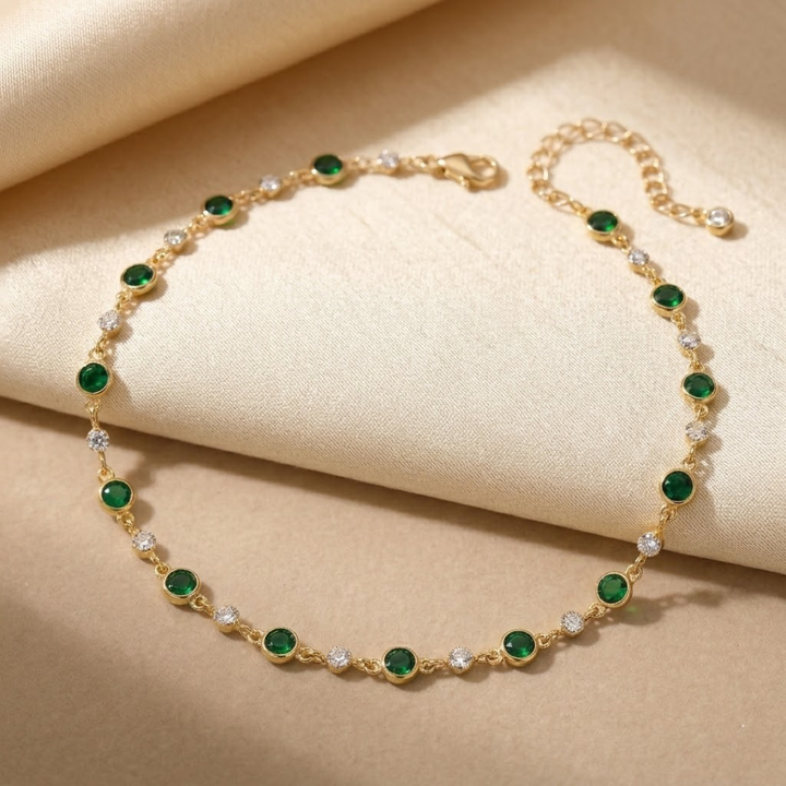 Gold Pendant Necklace with Emerald Accent