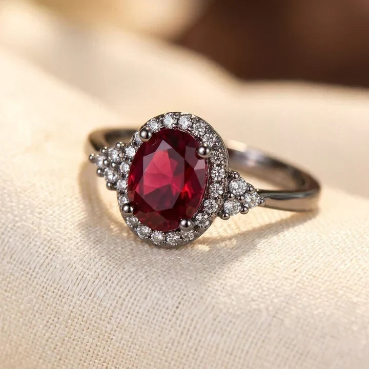 Silver Halo Ring with Ruby
