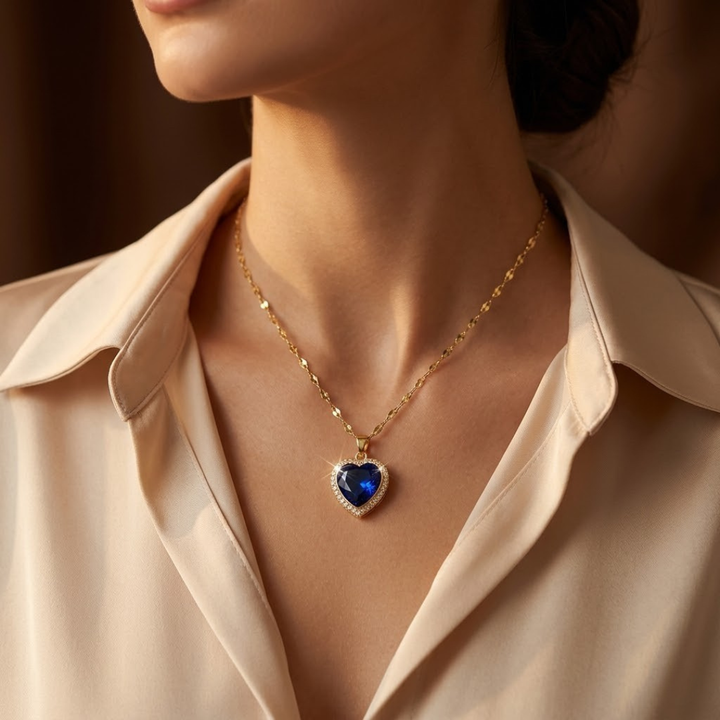 Sapphire-Accented Gold Heart Pendant Necklace