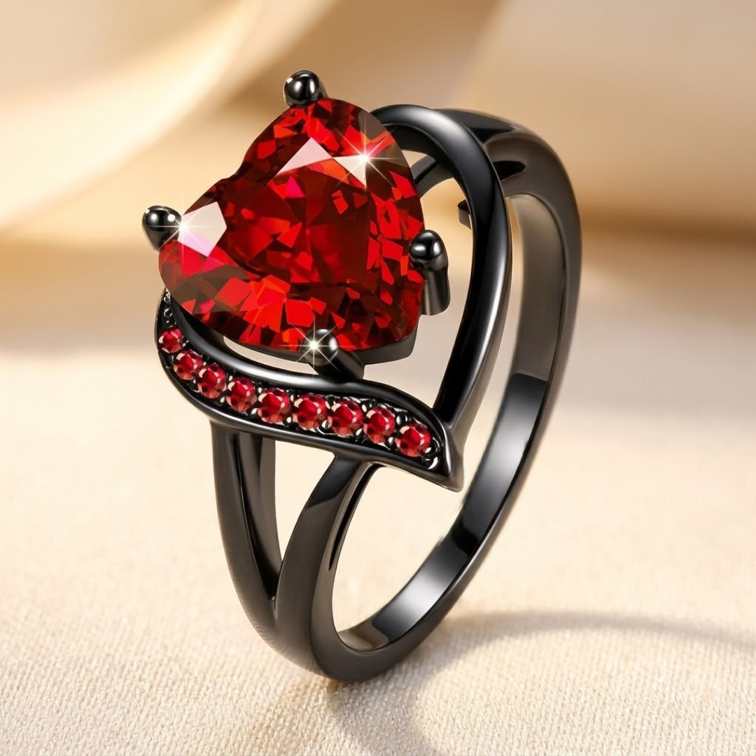 Ruby Heart Silver Band