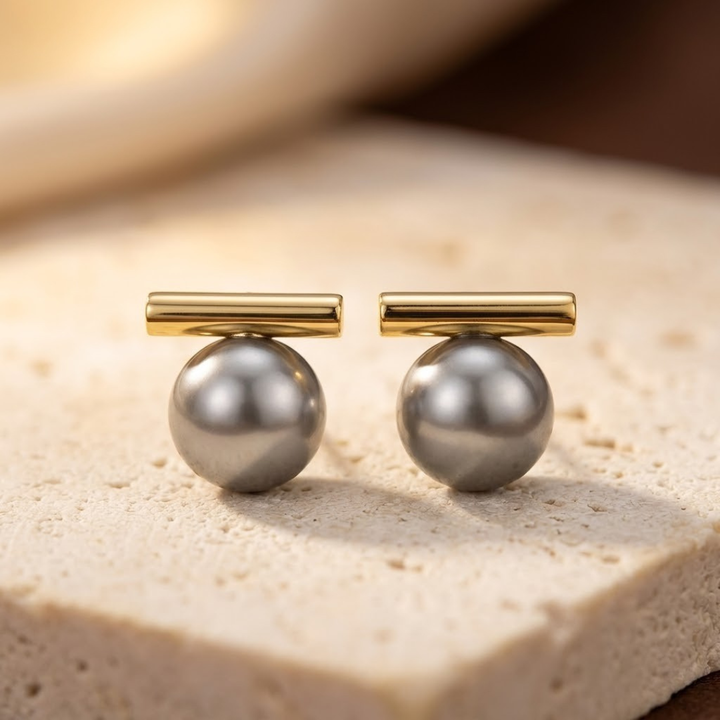 Golden Pearl Bar Stud Earrings