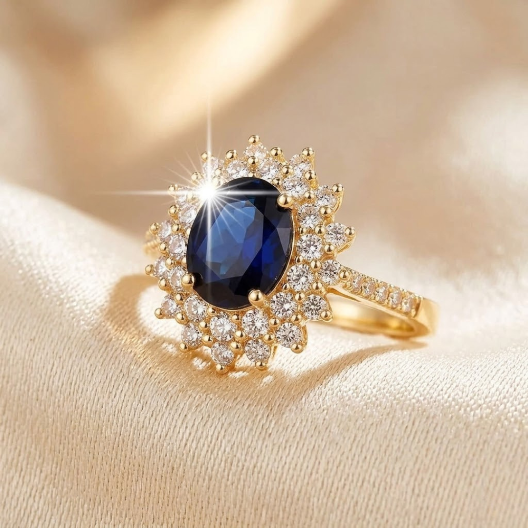 Gold Sapphire Halo Ring