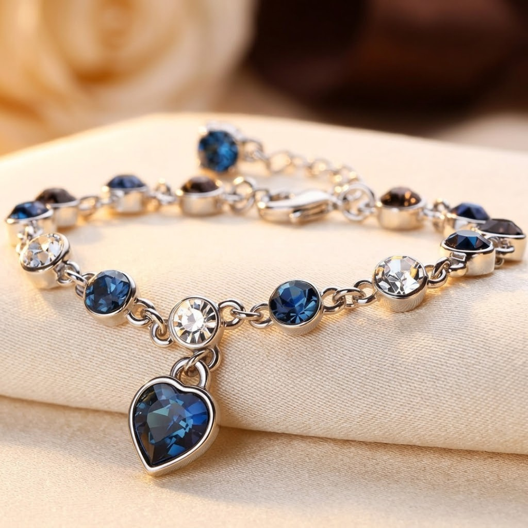 Silver Sapphire Heart Link Bracelet