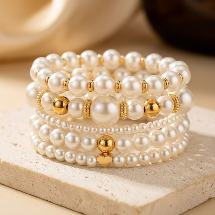 Golden Pearl Bead Bracelet Set