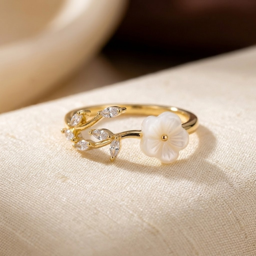 Floral Leaf Design Gold Open Ring