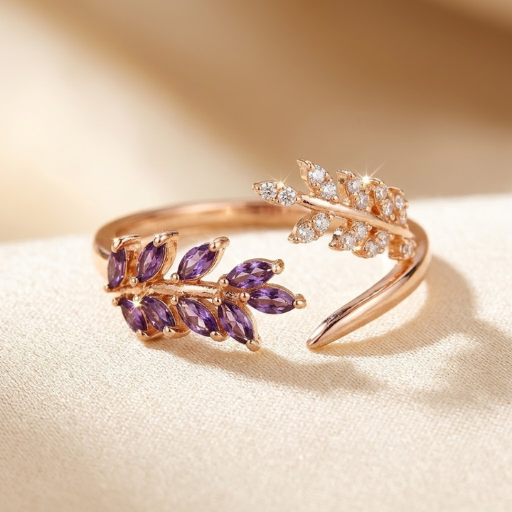 Gold Amethyst Leaf Ring