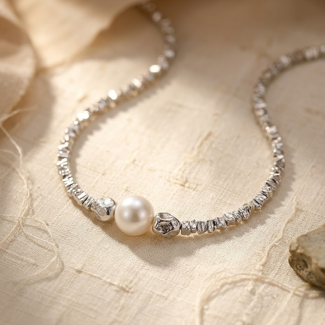 Elegant Silver Pearl Choker Necklace