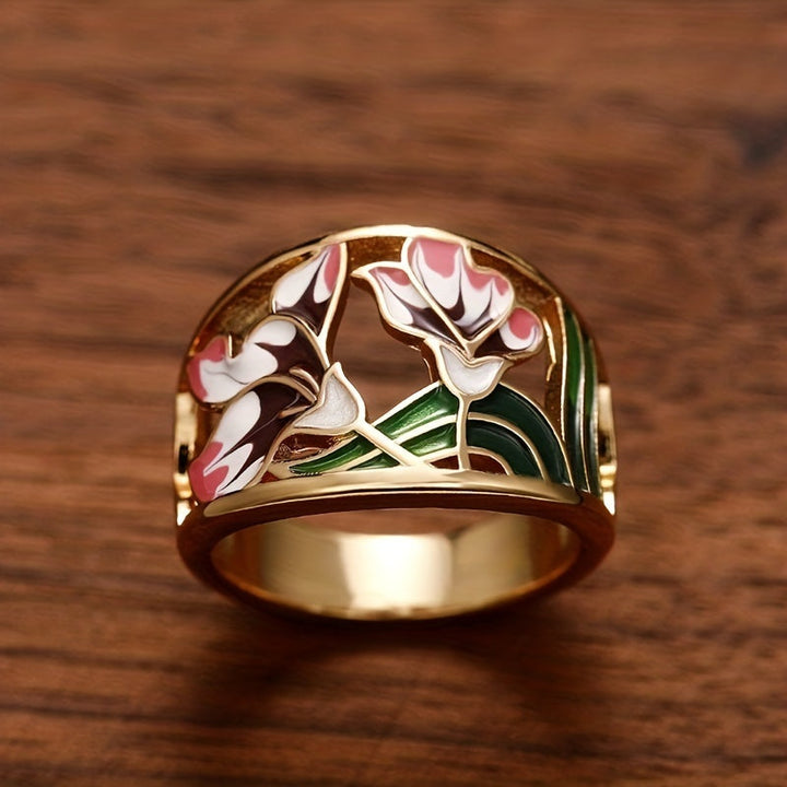 Elegant Enamel Oversized Floral Ring