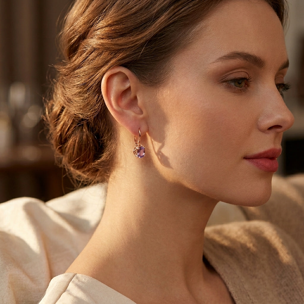 Rose Gold Amethyst Stud Earrings