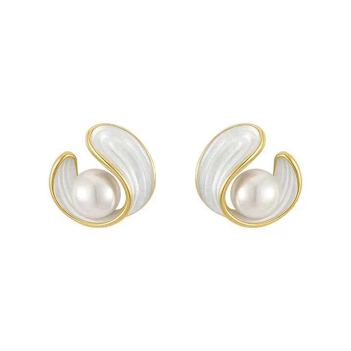 Elegant gold earrings featuring white opals and pearls