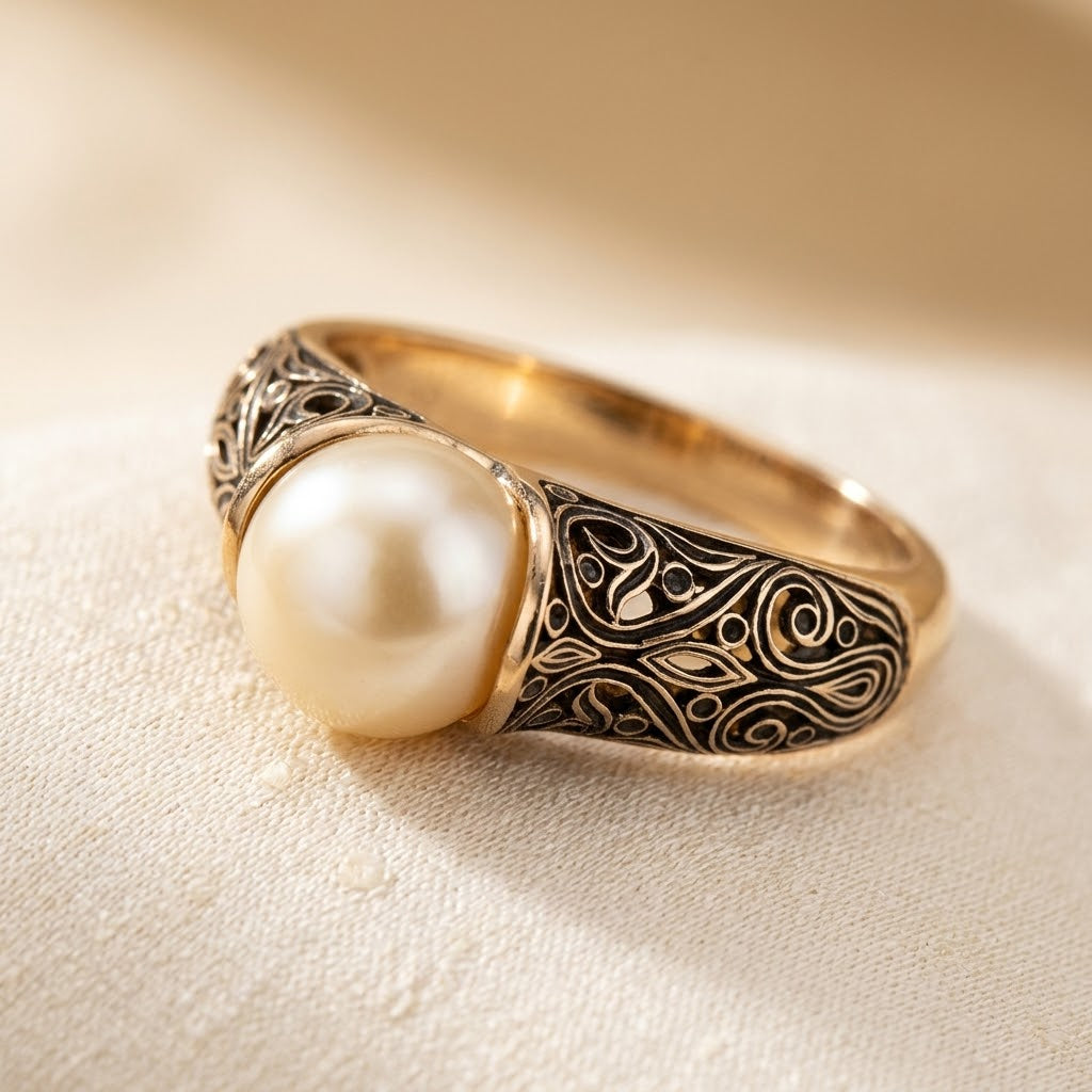 Gold Filigree Pearl Ring Design