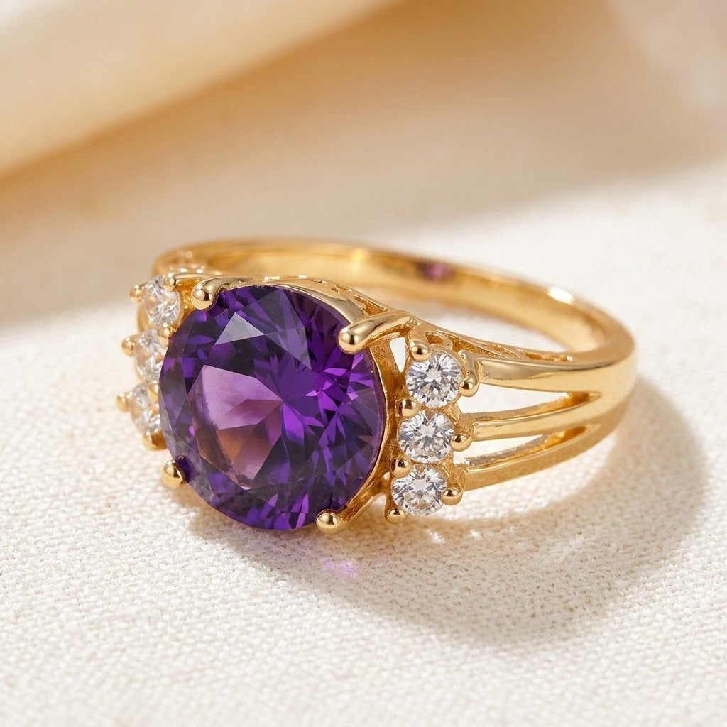 Gold Amethyst Split Band Ring