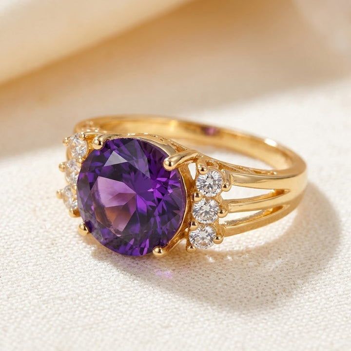 Gold Amethyst Split Band Ring