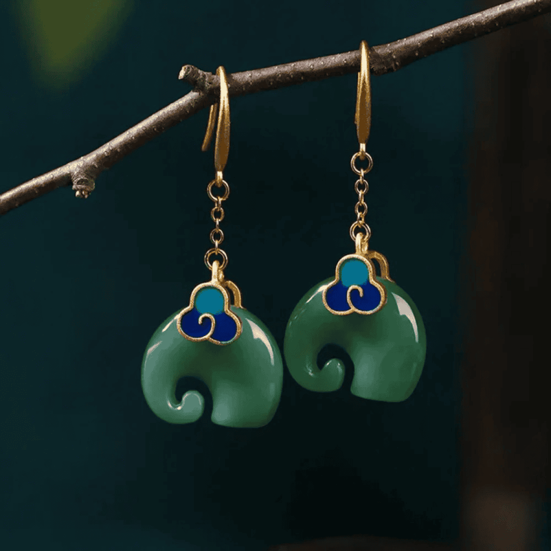 Retro Green Elephant Earrings
