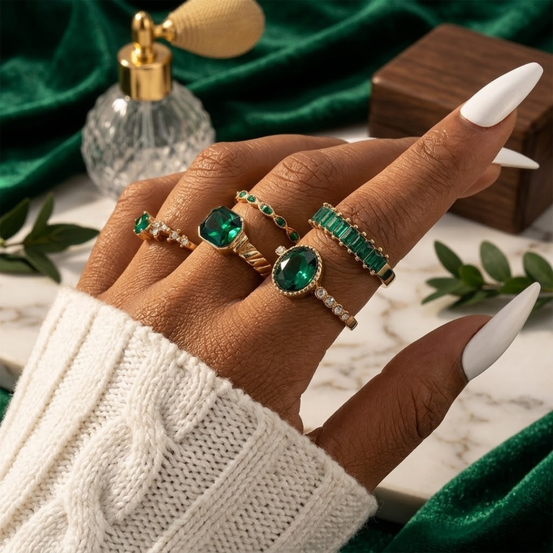 Emerald & Gold Ring Set
