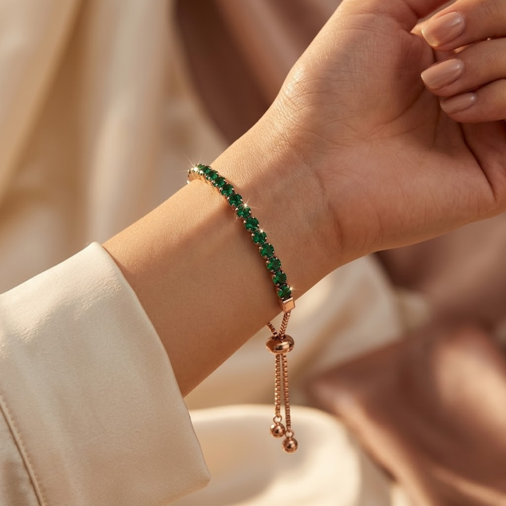 Emerald Gold Adjustable Tennis Bracelet