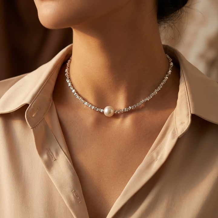Chic Silver Pearl Choker Necklace