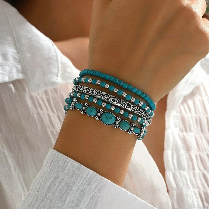 Turquoise Gemstone Boho Bracelet Set