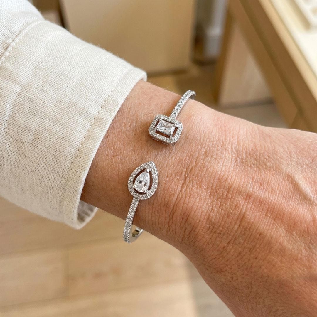 Gold Open Cuff Bracelet with Dual Gemstones