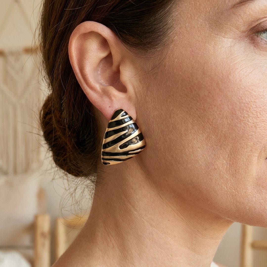 Zebra-Pattern Triangular Stud Earrings