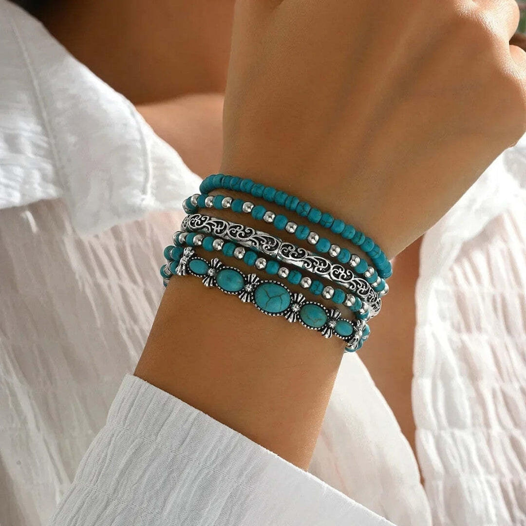 Turquoise Boho Beaded Bracelet Set