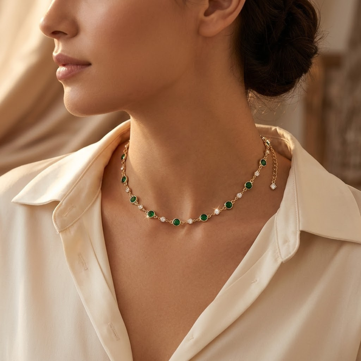 Gold Pendant Necklace with Emerald Accent