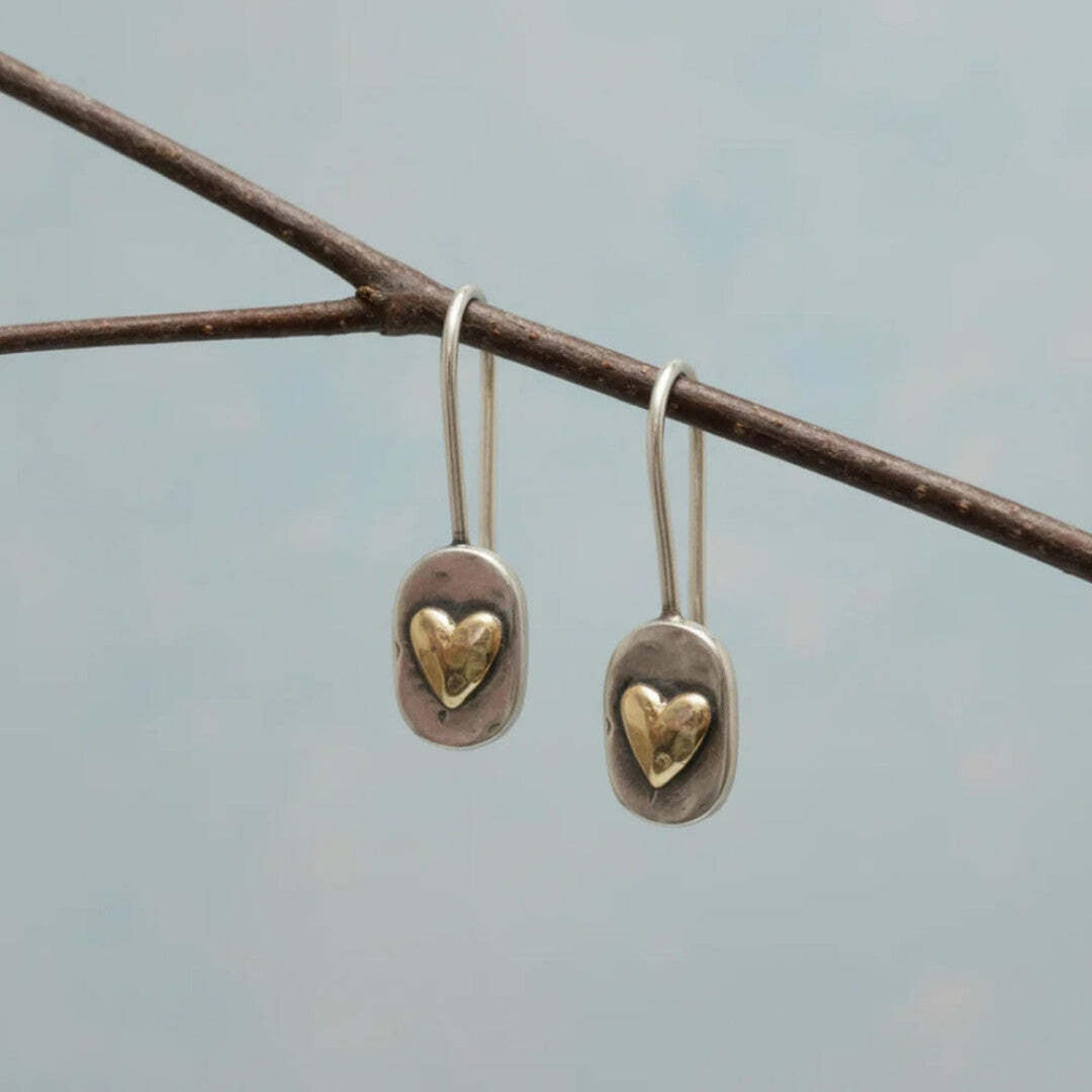 Vintage Gold Accented Heart-Shaped Earrings