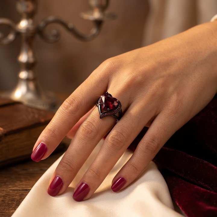 Ruby Heart Silver Band