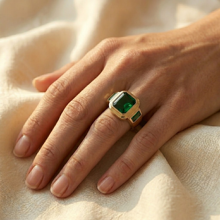 Emerald Green Signet Ring in Gold