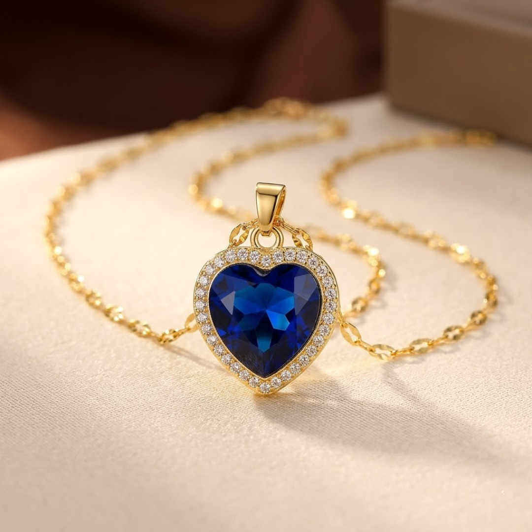 Gold Heart Pendant Necklace with Sapphire Accent