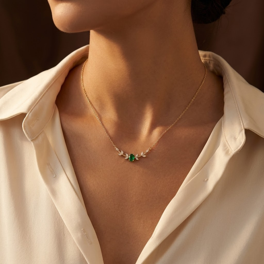Emerald Gold Simple Pendant Necklace